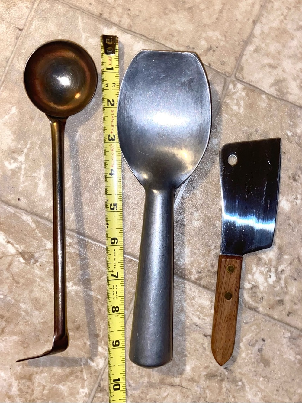 3 Vintage utensils: ice cream spade, ladle & cheese knife-Natural-No plastic💕